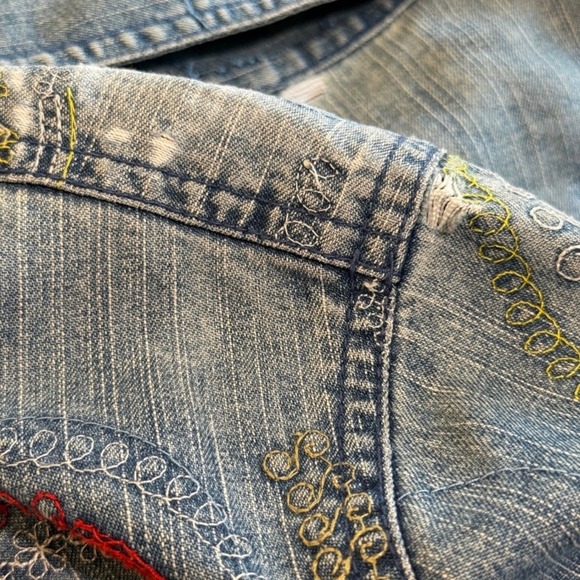 VTG Hearts of Palm Embroidered Denim Jacket Blue Paisley Size 14 L/XL Boho Artsy - Picture 7 of 11